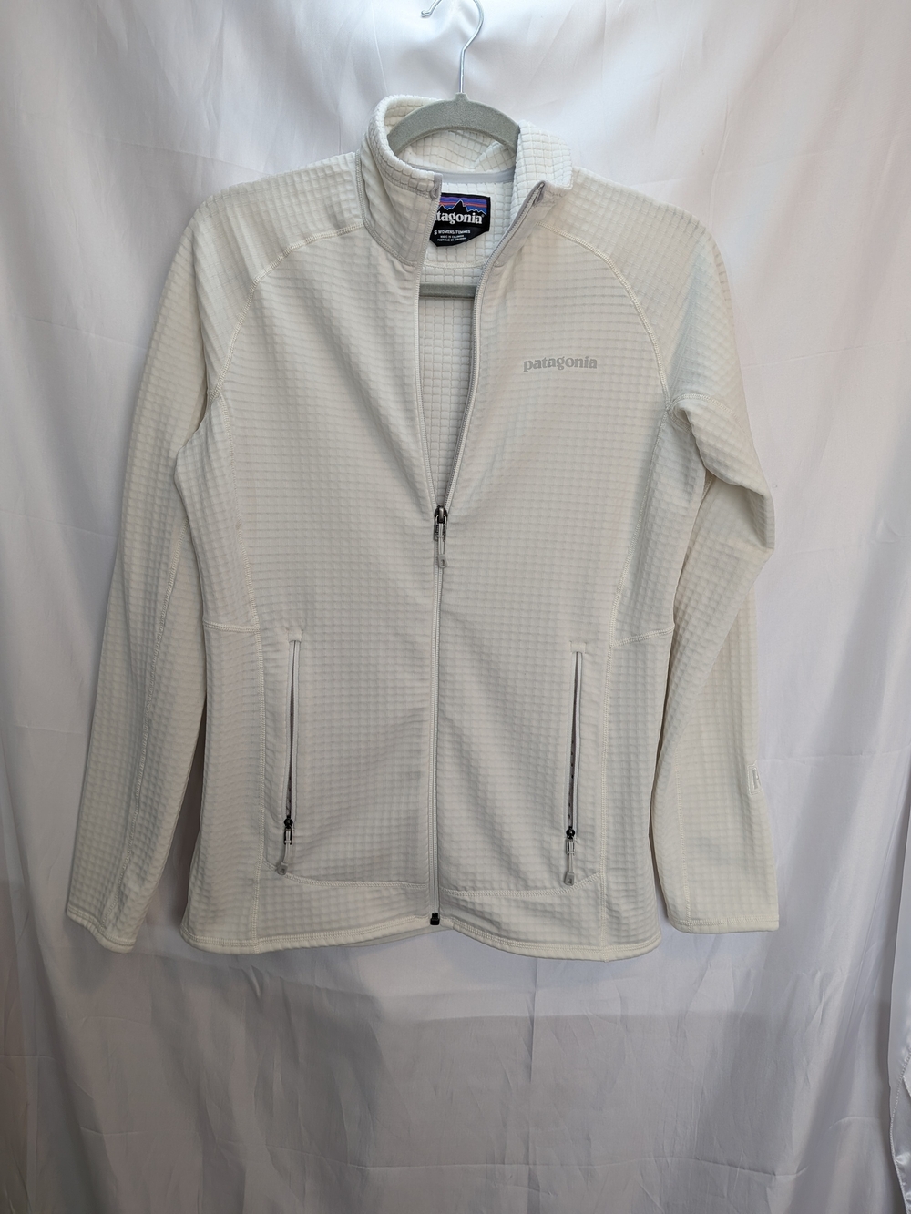 Patagonia R1 Full-Zip Fleece Jacket Off-White Cream Grid Polartec Small